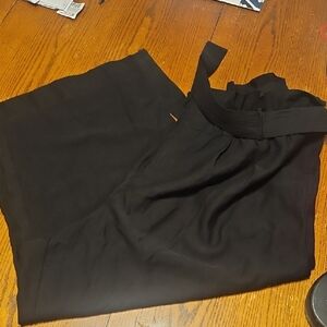 Black Soft Wide-Leg Ankle Belted Pants